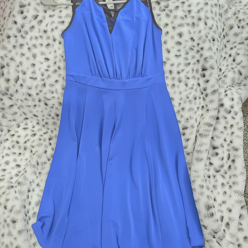 Enfocus Studio Cobalt Blue Midi Dress with Sheer Accents